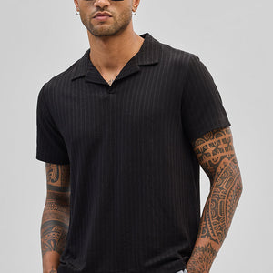 Black Textured Cuban T-Shirt