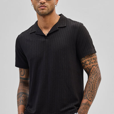 Black Textured Cuban T-Shirt