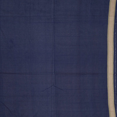 Navy Blue Handwoven Banarasi Silk Saree With Embroidered Floral Motifs