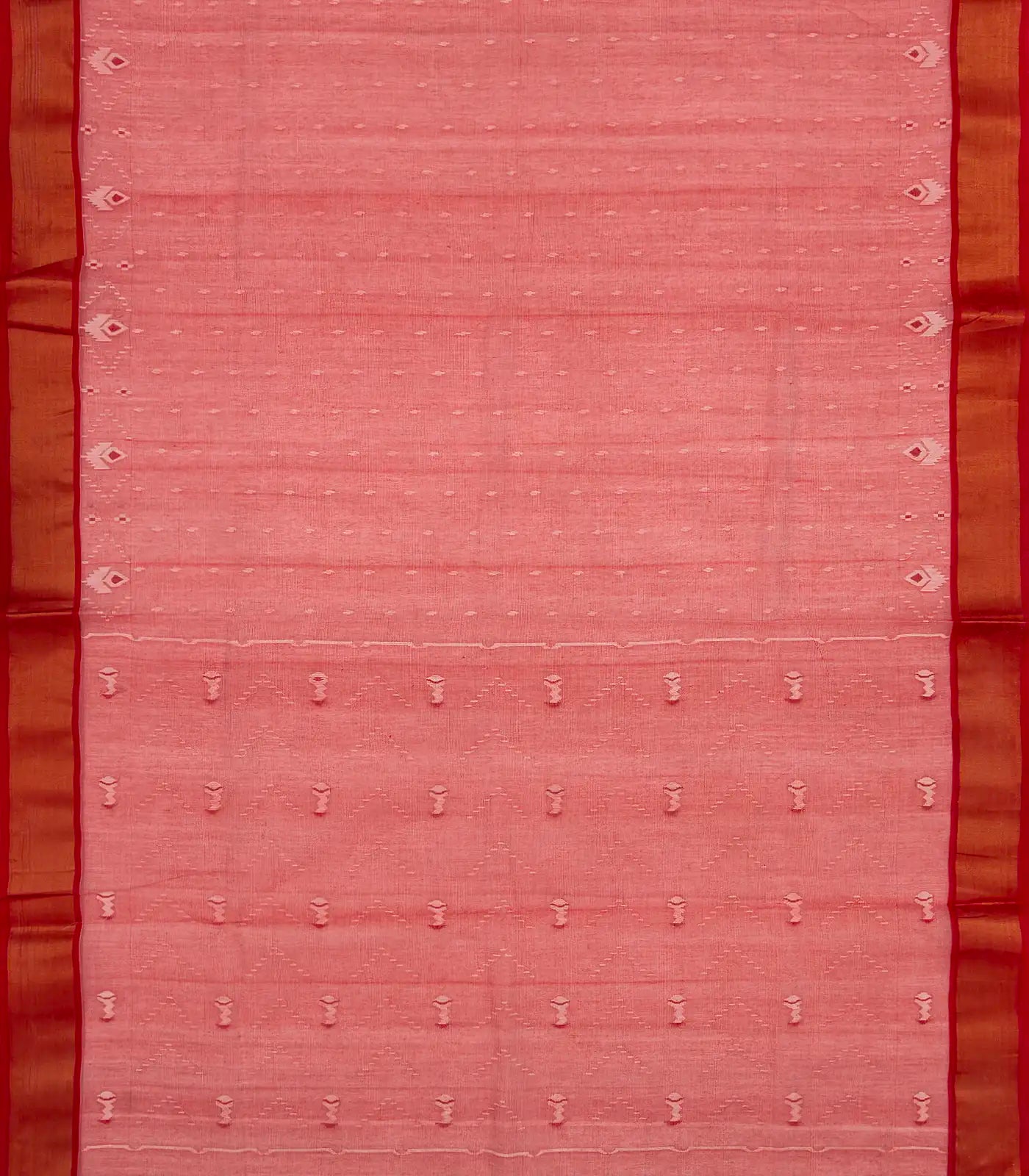 Chestnut Pink Bengal Cotton Saree With Stripes & Floral Motifs