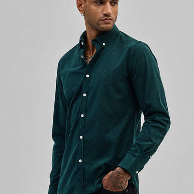 Dark Green Slim Fit Corduroy Shirt