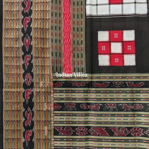 Black White Odisha Ikat Pasapali Bichitrapuri Silk Saree
