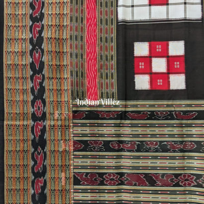 Black White Odisha Ikat Pasapali Bichitrapuri Silk Saree