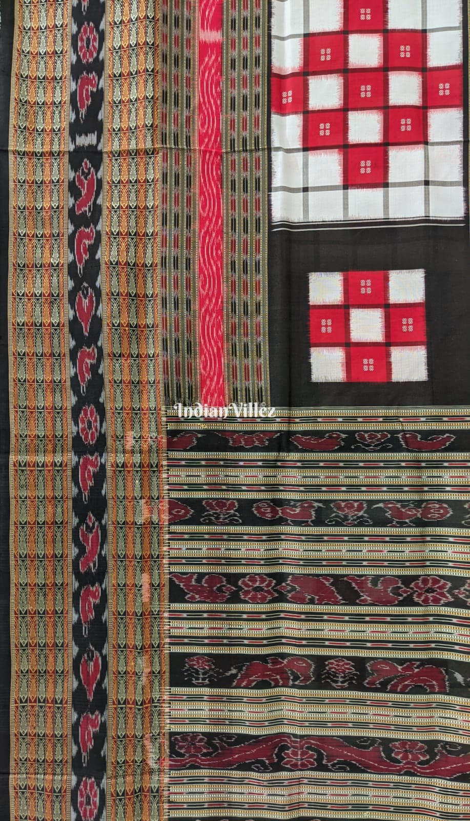 Black White Odisha Ikat Pasapali Bichitrapuri Silk Saree