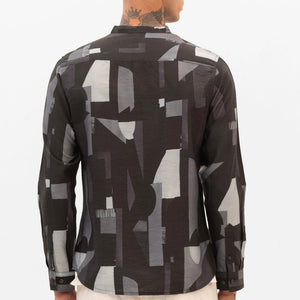 Black Abstract Mandarin Shirt
