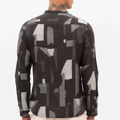 Black Abstract Mandarin Shirt