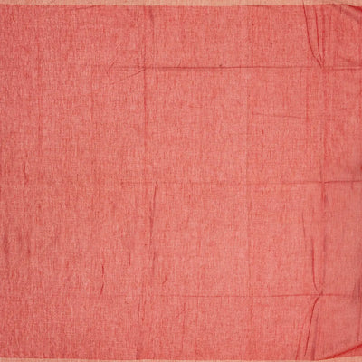 Red Handloom Bengal Cotton Saree With Stripes & Buttas
