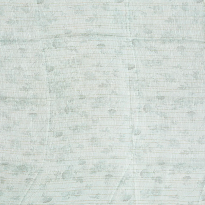 Turquoise Handloom Linen Saree With Printed Floral Motifs & Stripes