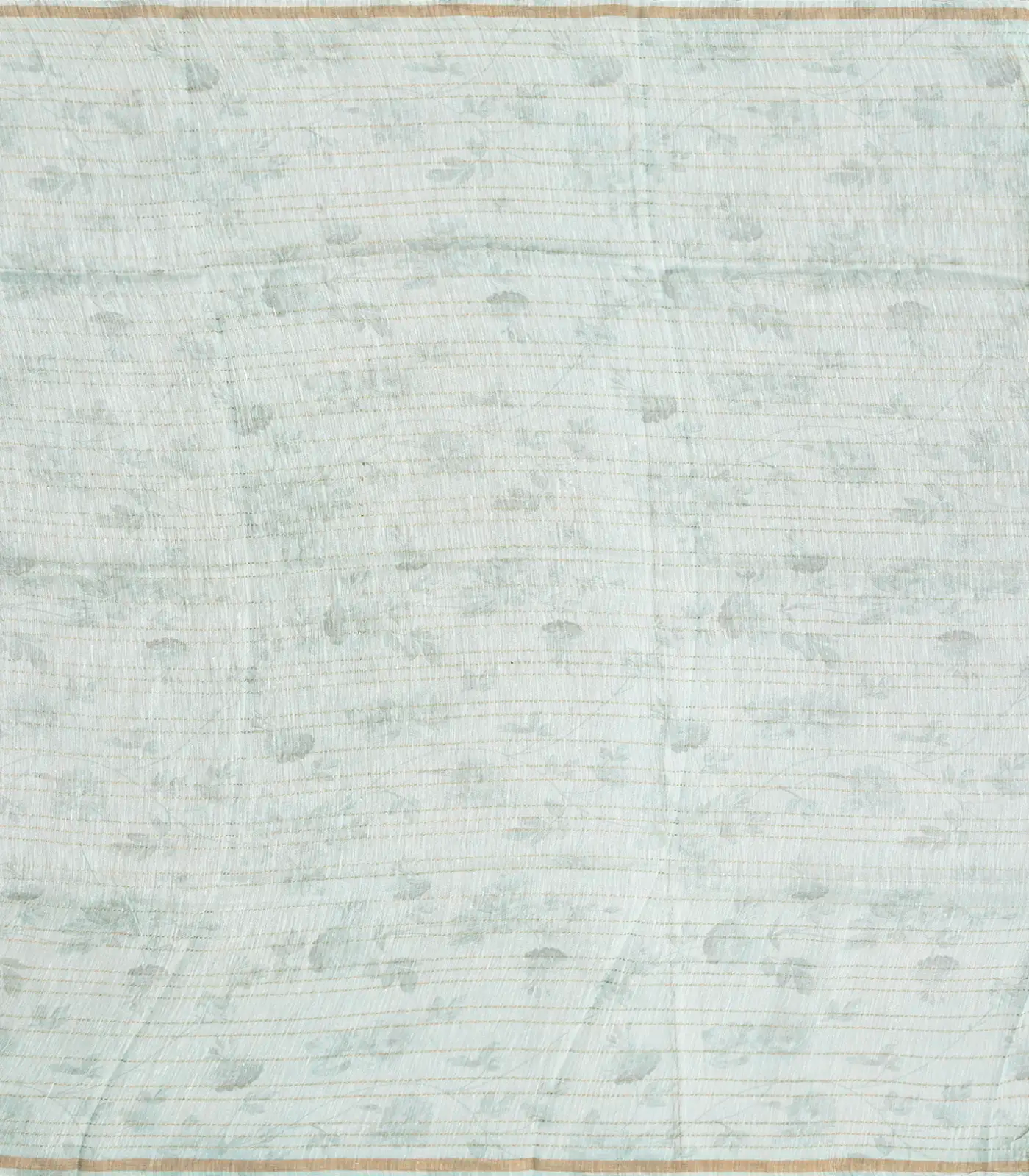 Turquoise Handloom Linen Saree With Printed Floral Motifs & Stripes