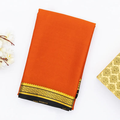 Orange Mysore Plain Crepe Silk Saree With Black Border