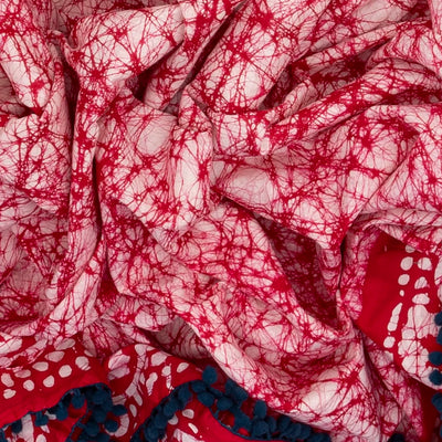 Taupe Jaipur Cotton Saree With Tie & Dye Motifs & Red Border