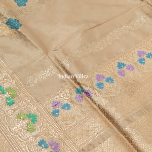 Silver Grey Meenakari Designer Banarasi Katan Silk Saree