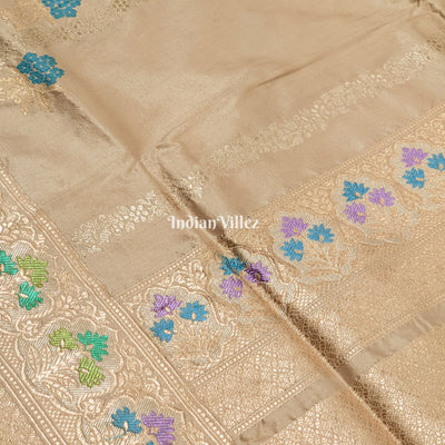 Silver Grey Meenakari Designer Banarasi Katan Silk Saree