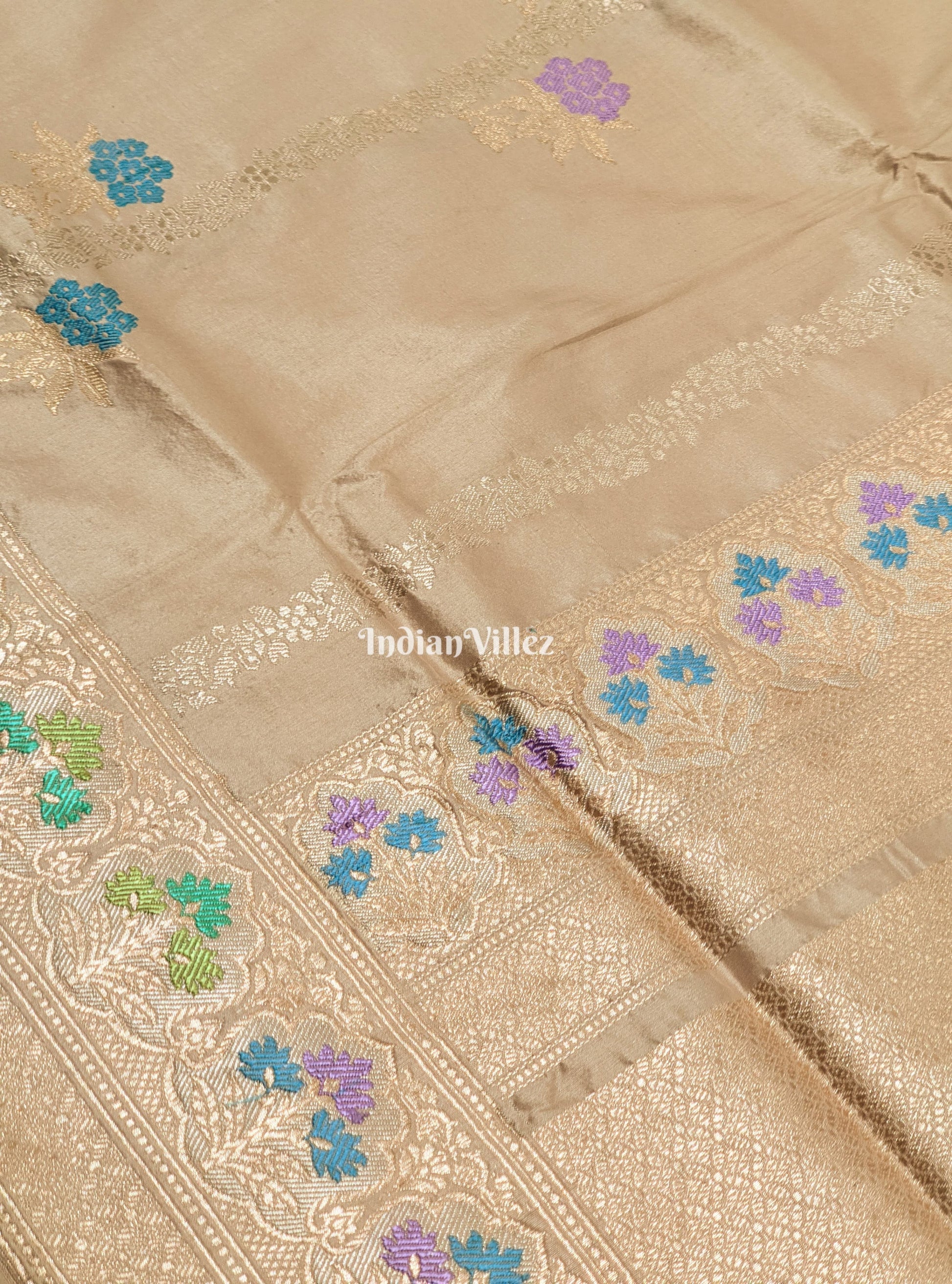 Silver Grey Meenakari Designer Banarasi Katan Silk Saree
