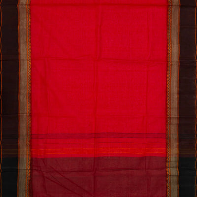 Red Bengal Cotton Saree With Black Border