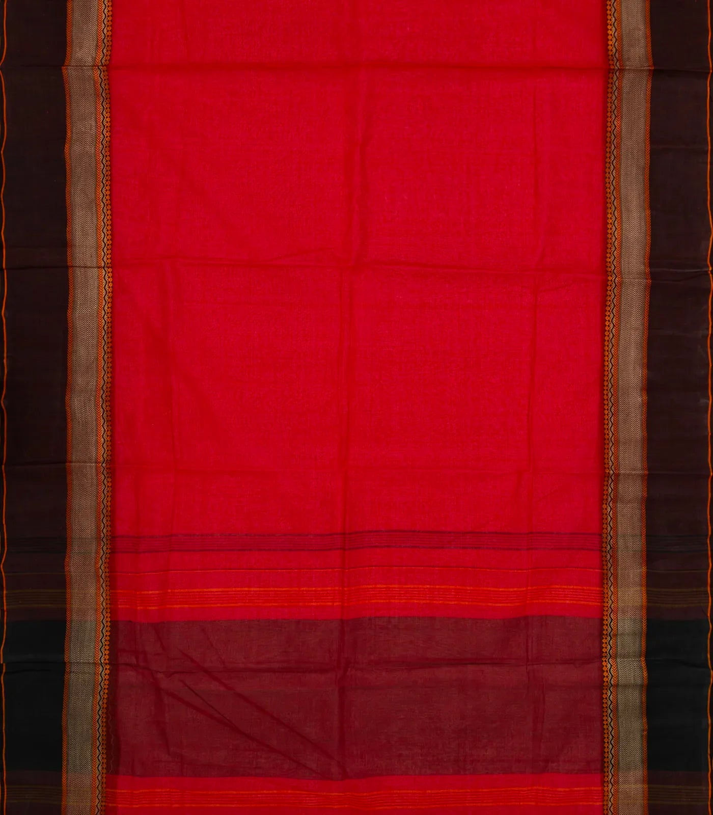 Red Bengal Cotton Saree With Black Border