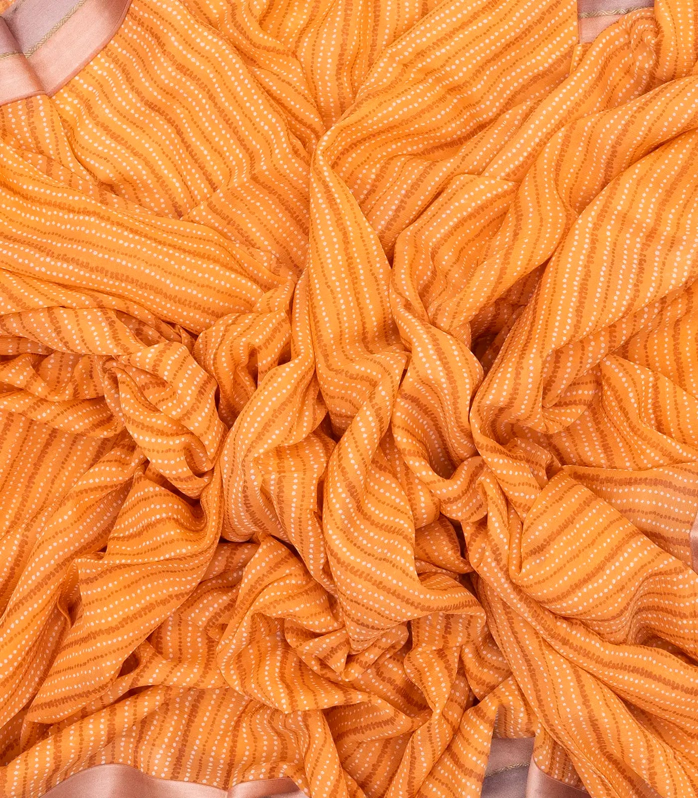 Orange Handwoven Banarasi Georgette Silk Saree With Dotted Motifs