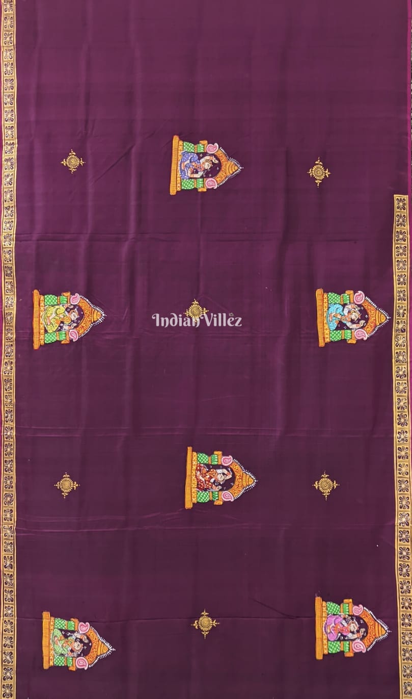 Maroon  Elephant & Shringar Ras Pattachitra Saree