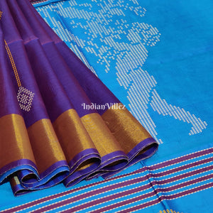Purple Royal Blue Handloom Soft Silk Saree