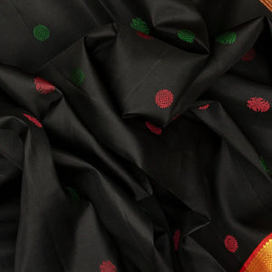 Black Handloom Kanchipuram Silk Saree With Gandaberunda Buttas