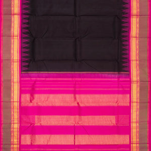 Black Handloom Kanchipuram Korvai Silk Saree With Contrast Pink Border
