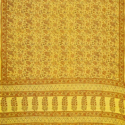 Mustard Handloom Chanderi Cotton Saree Printed With Floral Motifs