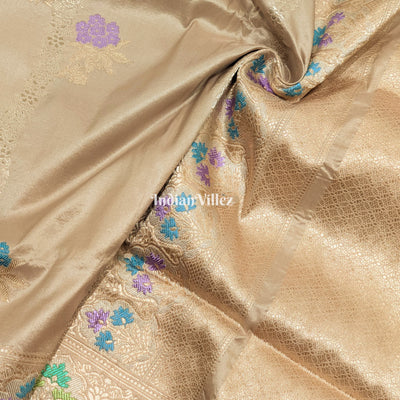 Silver Grey Meenakari Designer Banarasi Katan Silk Saree
