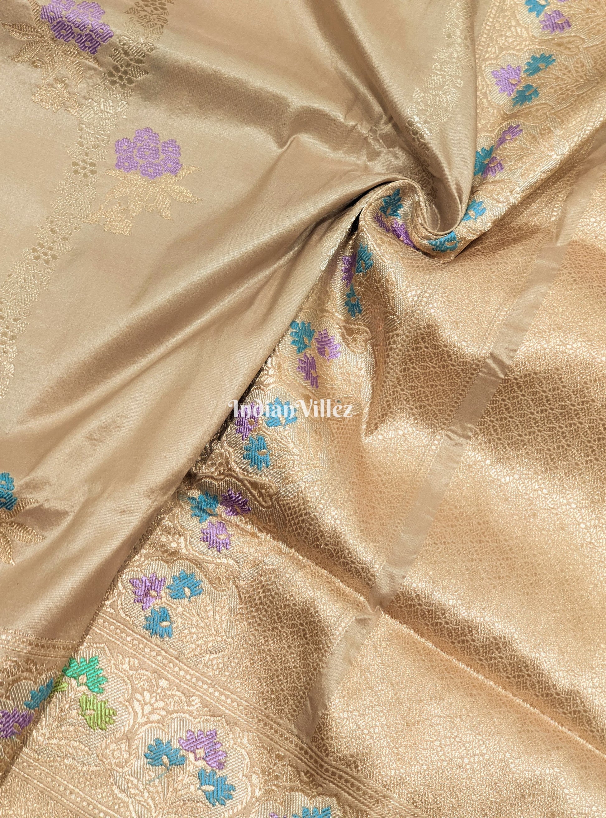 Silver Grey Meenakari Designer Banarasi Katan Silk Saree