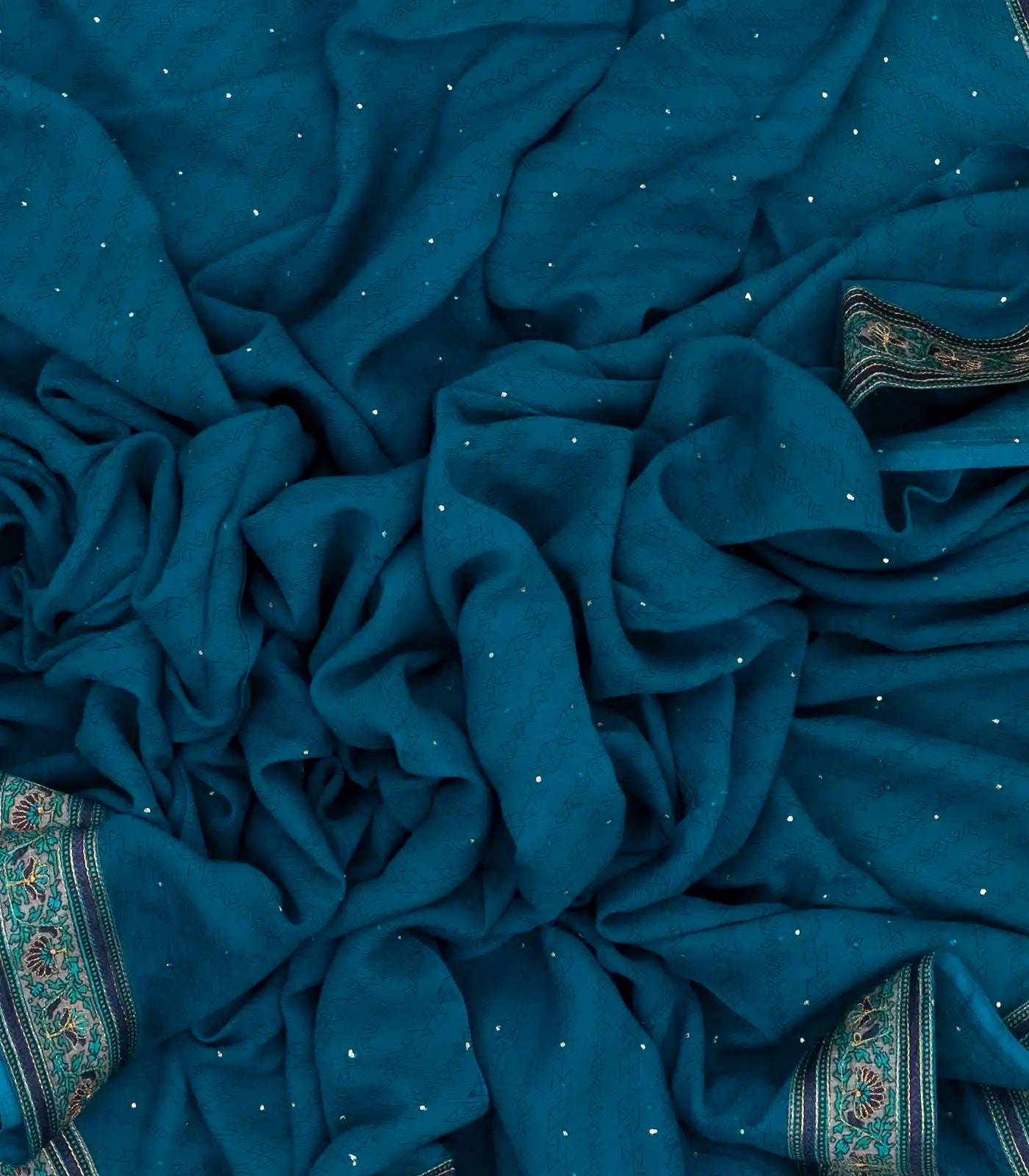 Blue Handwoven Banarasi Georgette Silk Saree With Embroidered Floral Motifs