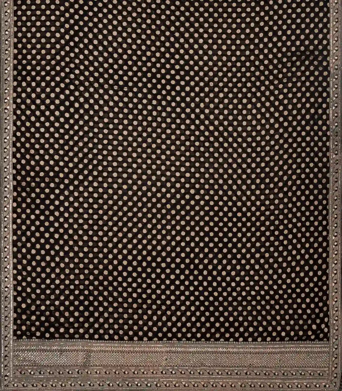 Black Woven Khadi Georgette Saree With Floral Motifs & Embroidery