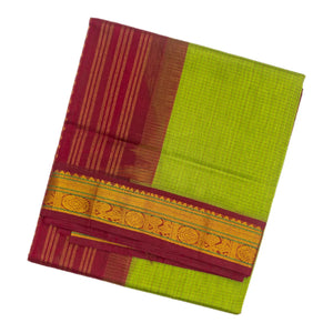 Light Green Handloom Silk Cotton Saree With Checks