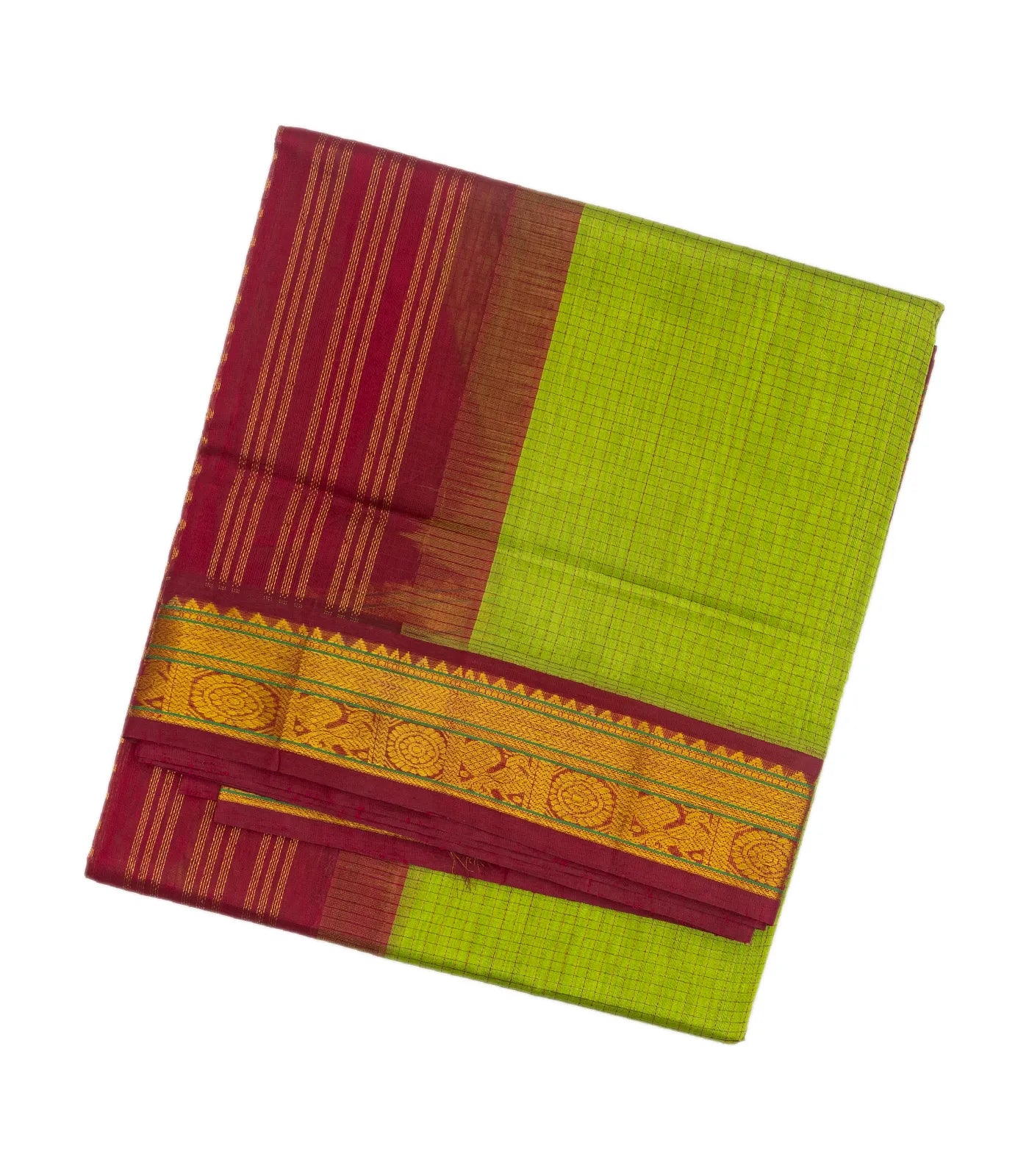 Light Green Handloom Silk Cotton Saree With Checks