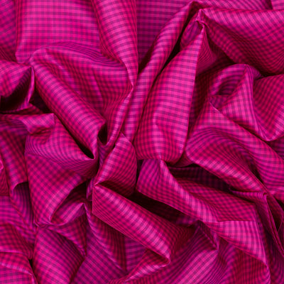 Hot Pink Handloom Kanchipuram Silk Saree With Poppyseed Checks