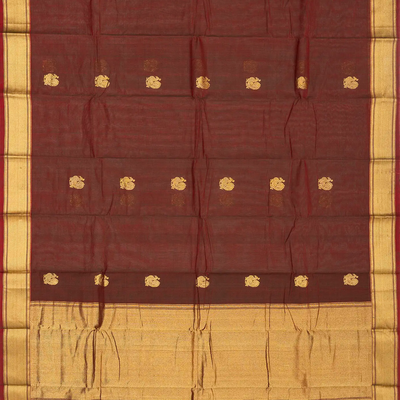 Brown Handloom Kanchi Cotton Saree With Annam Buttas