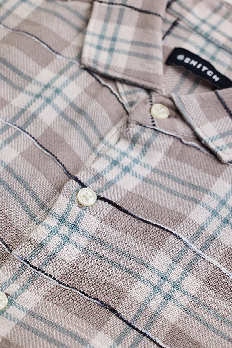 Light Brown Slub Textured Checks Shirt