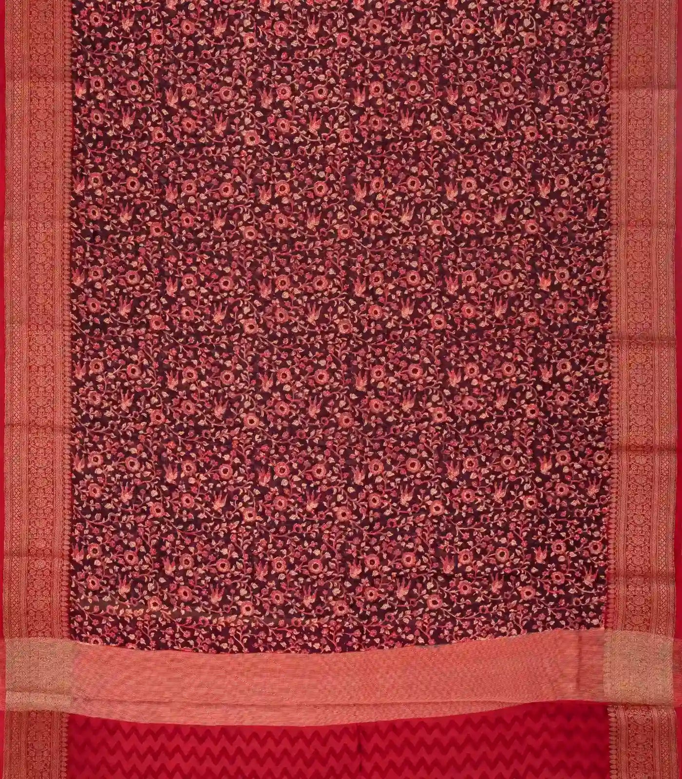 Maroon Woven Chanderi Cotton Saree With Red Border