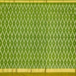 Light Green Handloom Ikat Silk Saree With Contrast Green Border