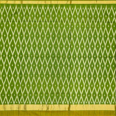 Light Green Handloom Ikat Silk Saree With Contrast Green Border