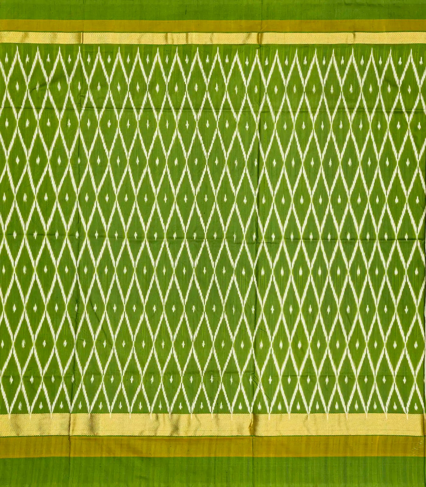 Light Green Handloom Ikat Silk Saree With Contrast Green Border