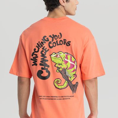 Watching You Orange Oversized T-Shirt