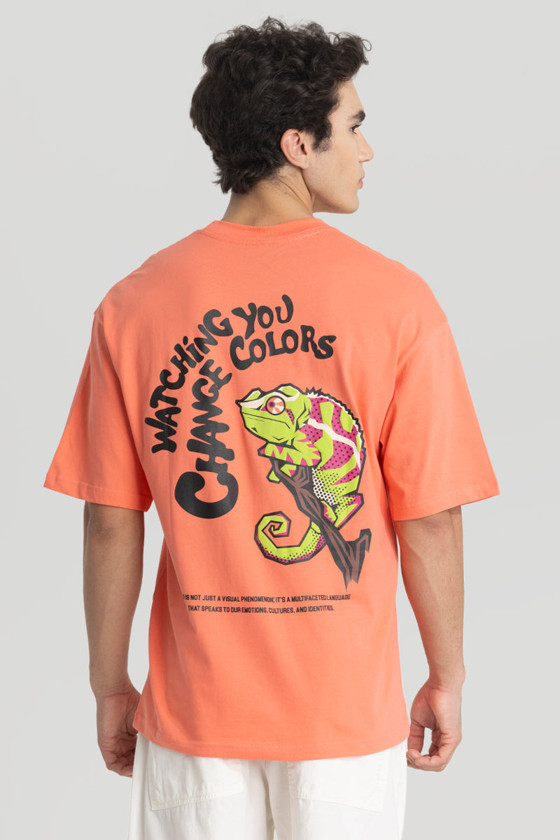 Watching You Orange Oversized T-Shirt