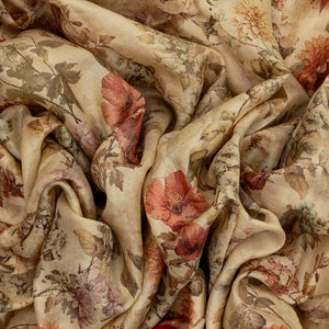 Beige Handloom Tussar Silk Saree With Printed Floral Motifs & Contrast Border