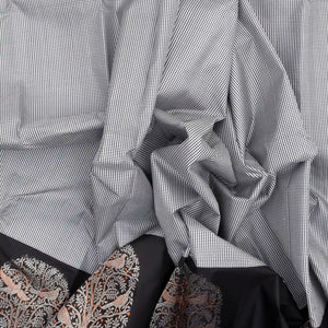 Black Handloom Kanchipuram Korvai Silk Saree With Checks