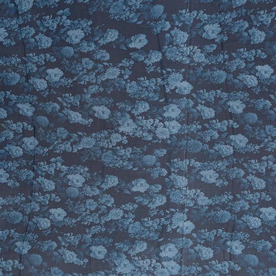 Navy Blue Georgette Silk Saree Printed With Floral Motifs