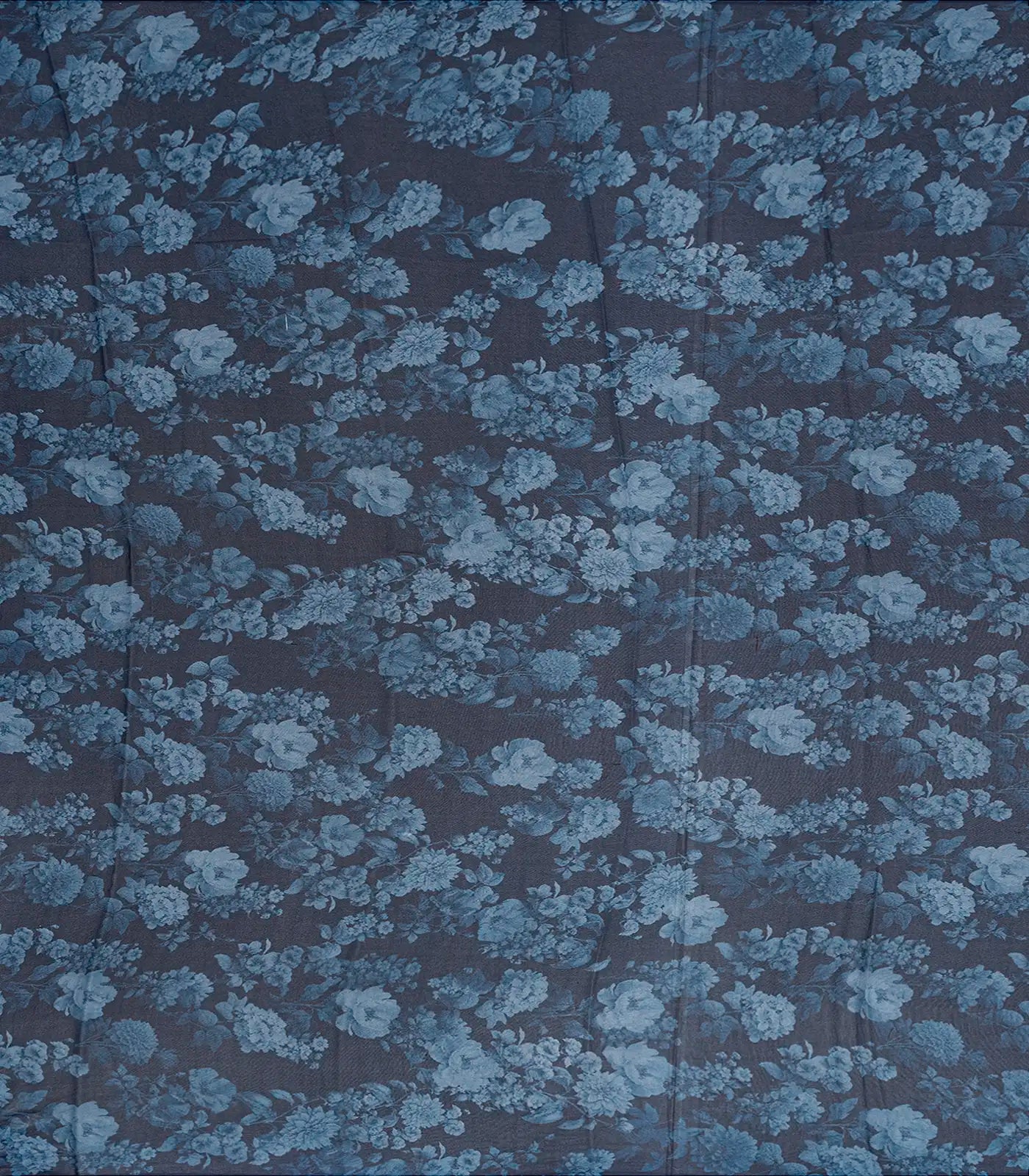 Navy Blue Georgette Silk Saree Printed With Floral Motifs