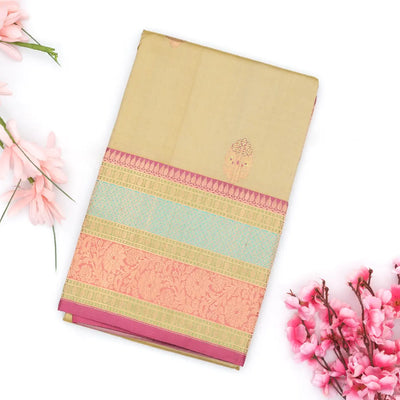 Taupe Handloom Banarasi Silk Saree With Meena Floral Buttas