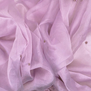 Lavender Woven Banarasi Glass Tissue Saree Embroidered With Floral Motifs