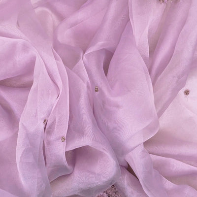 Lavender Woven Banarasi Glass Tissue Saree Embroidered With Floral Motifs