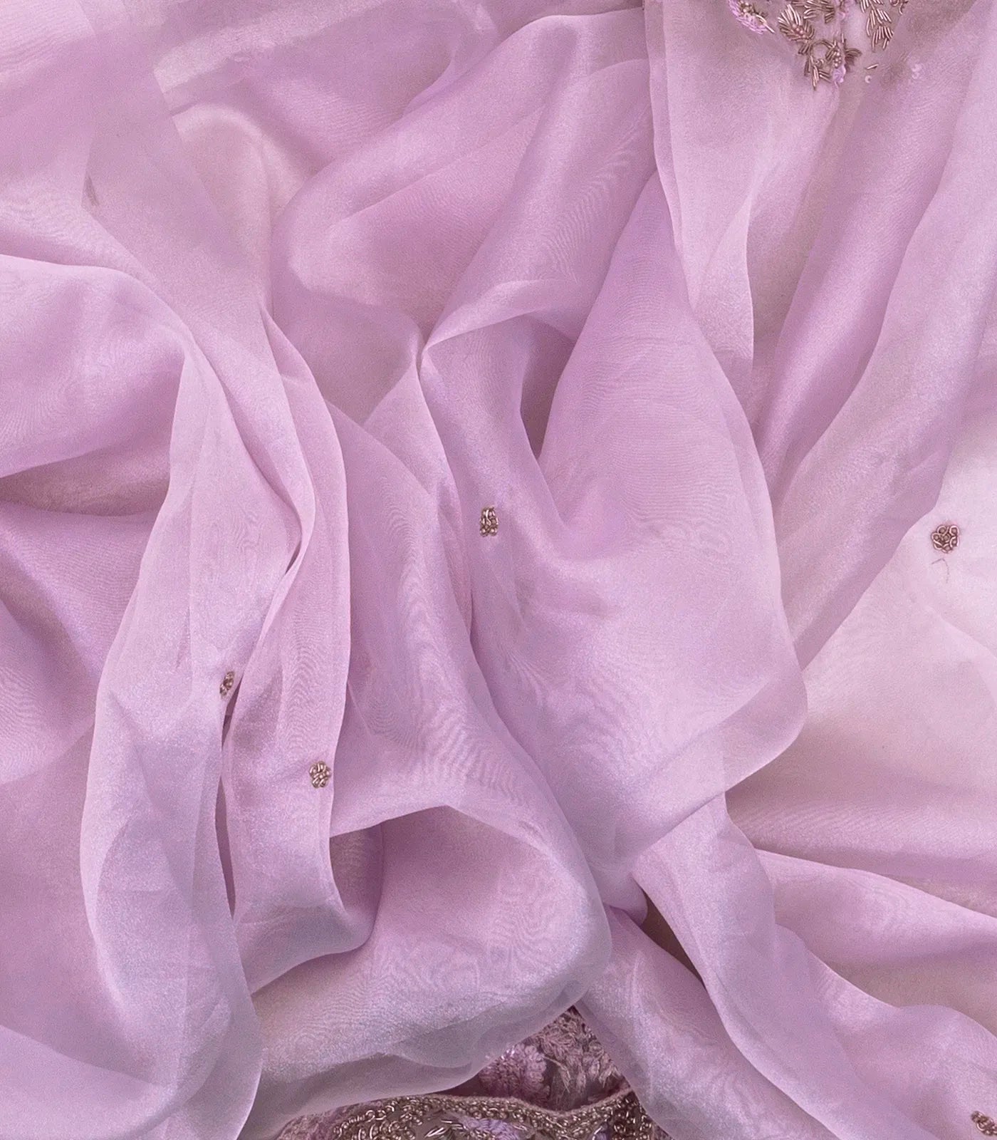 Lavender Woven Banarasi Glass Tissue Saree Embroidered With Floral Motifs