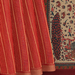 Orange Tussar Silk Saree With Stripes  -Orange